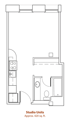 Floor Plan  Studio Floor Plan at Mercantile Housing, Denver, CO