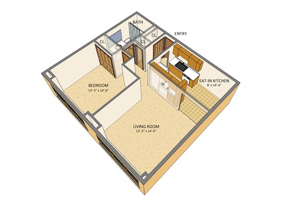 Floor Plan  One-bedroom, One-full Bath apartments in Kenmore New York – Ask for a Tour - Pet Friendly