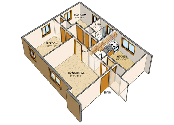 Floor Plan  Princeton Court - Studio Unit - One-bedroom, One-Bath Units - Two-bedroom, One-Bath Units - Off-street Parking - Buffalo, New York – Appliances Included – Computer Lab – Exercise Facility – On-site La