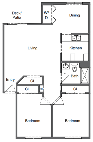Floor Plan  2 Bedrooms, 1 Bathroom