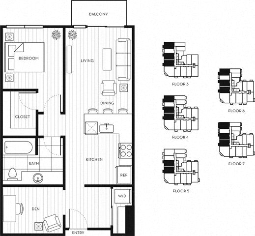 Floor Plan  1x1+D A