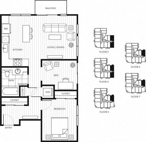 Floor Plan  1x1+D B