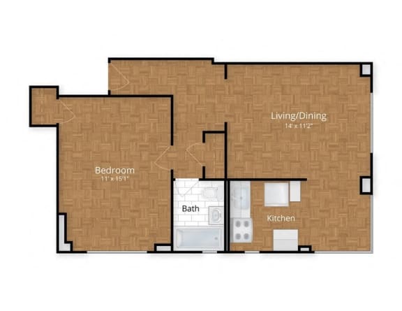 Floor Plan  One Bedroom Floor Plan at The York and Potomac Park, Washington, DC, 20006