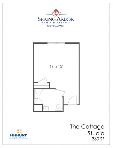 Floor Plan  Starting from 378 Square-Foot Cottage Companion Studio Memory Care at Spring Arbor of Severna Park, Severna Park, Maryland
