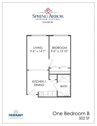 Floor Plan  Starting from 495 Square-Foot 1 Bedroom Assisted Living at Spring Arbor of Salisbury, Virginia, 23113-6415