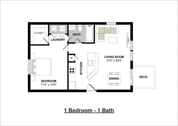 Floor Plan  1 Bedroom 1 Bath 686 Square Feet