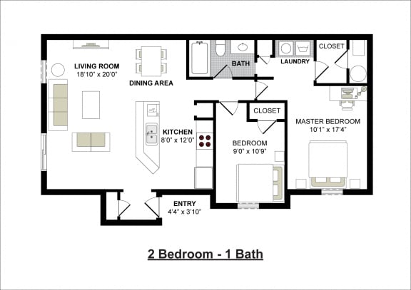 Floor Plan  2 Bedroom 1 Bath 868 Square Feet