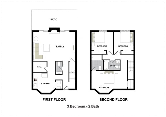 Floor Plan  3 Bedroom Town Home 1304 Square Feet