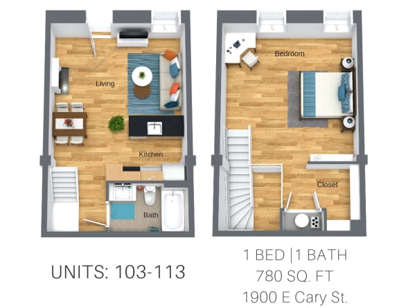 Floor Plan  1 Bedroom Loft: Canal Walk 1