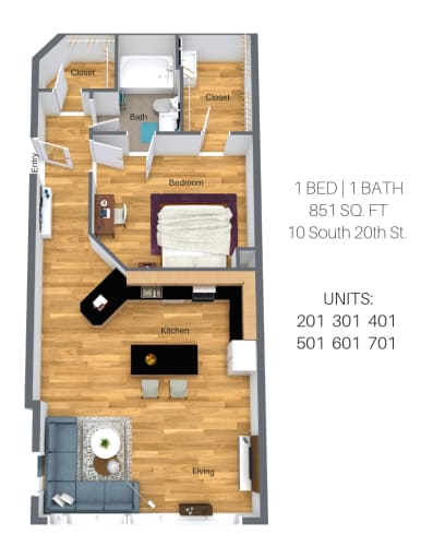 Floor Plan  1 Bedroom: Canal Walk 3