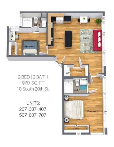 Floor Plan  2 Bedroom: Canal Walk 3