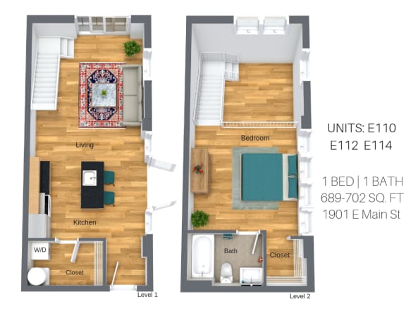 Floor Plan  1 Bedroom Loft: Canal Walk 2