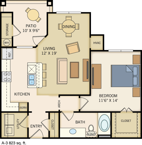 Floor Plan  A-3 Floor Plan at Legacy Creekside Apartments, San Antonio, TX