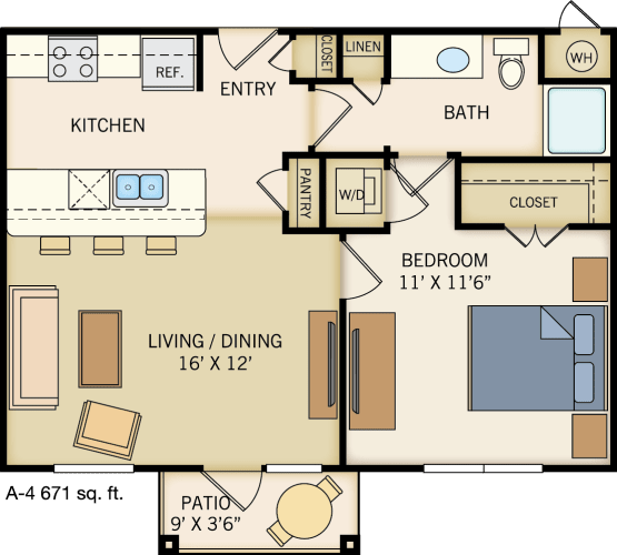 Floor Plan  A-4 Floor Plan at Legacy Creekside Apartments, San Antonio, TX, 78251