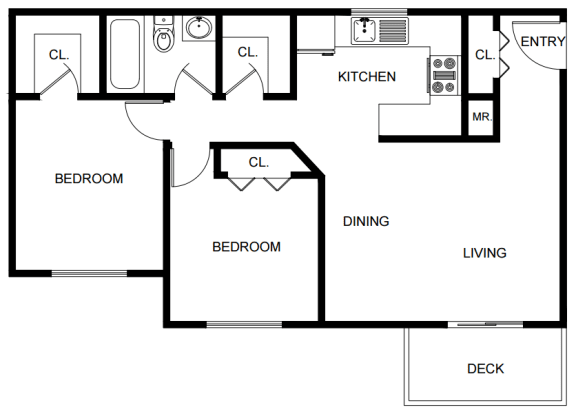 Floor Plan  2 Bedrooms, 1 Bathroom