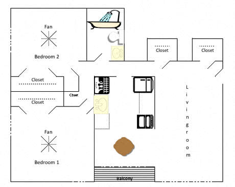 Floor Plan  Two Bedroom One Bathroom