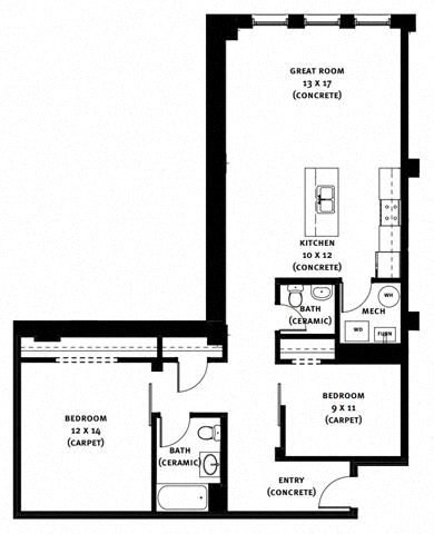 Floor Plan  404 Floor Plan at Market Square Place, Pittsburgh, Pennsylvania