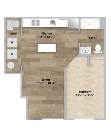 Floor Plan  1 Bedroom - First Floor - ADA Modified Style 105