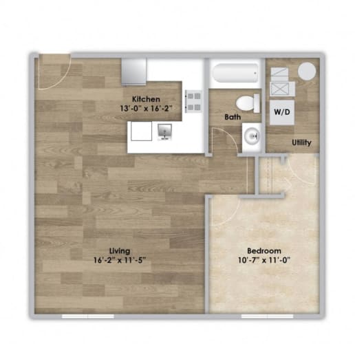 Floor Plan  1 Bedroom - Second or Third Floor Style 106