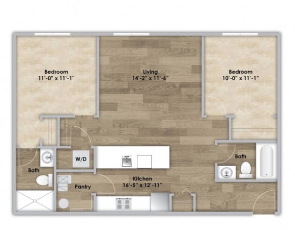 Floor Plan  2 Bedroom - Second or Third Floor Style 201