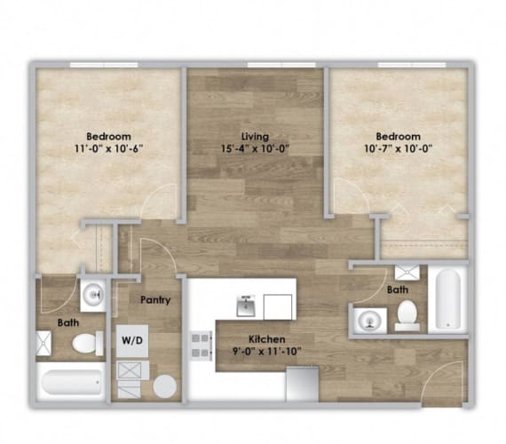 Floor Plan  2 Bedroom - Second or Third Floor Style 204