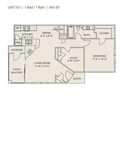 Floor Plan  A31 Floor Plan at Delray Apartments, Texas