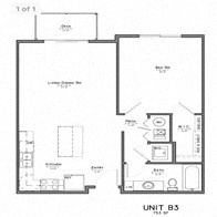 Floor Plan  1 Bedroom, 1 Bathroom B3
