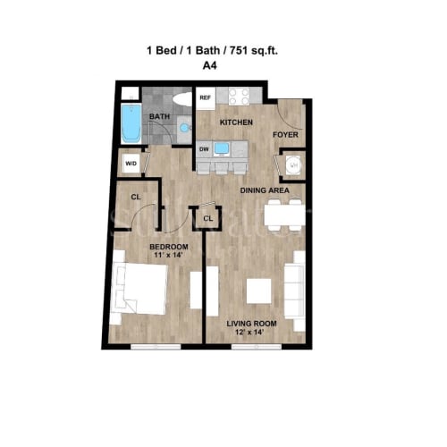 Floor Plan  1 Bedroom, 1 Bathroom