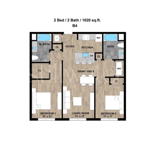 Floor Plan  2 Bedrooms, 2 Bathrooms