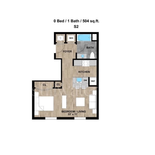 Floor Plan  Studio, 1 Bathroom