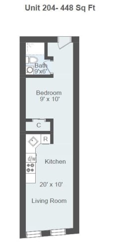 Floor Plan  Studio, 1 Bathroom