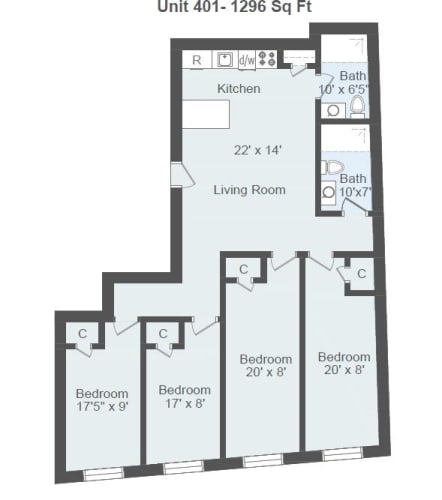 Floor Plan  4 Bedrooms, 2 Bathrooms