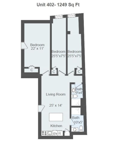 Floor Plan  3 Bedrooms, 2 Bathrooms