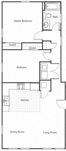 Floor Plan  2 Bedroom 1.5 Bath 2D Floorplan-Faubourg Lafitte, New Orleans