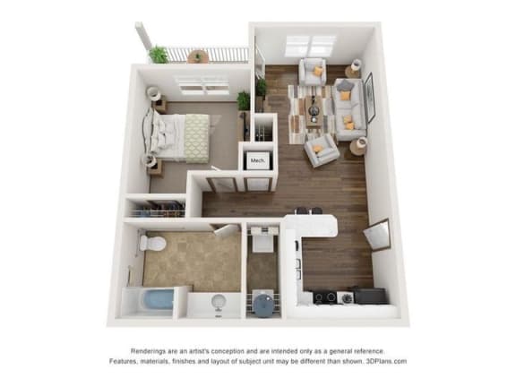Floor Plan  1 Bedroom, 1 Bathroom