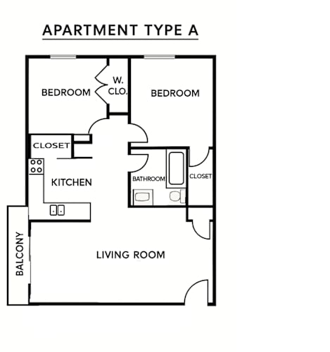 Floor Plan  2 Bedrooms, 1 Bathroom