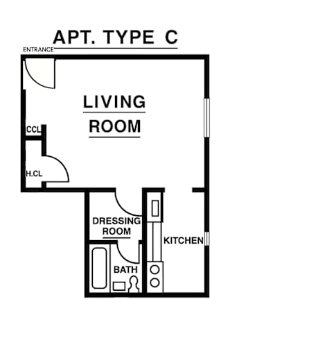 Floor Plan  Studio, 1 Bathroom
