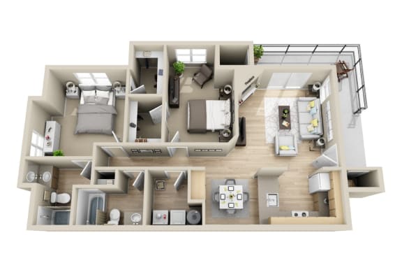 Floor Plan  2x2 1053-1121 sq. ft. The Edgewood