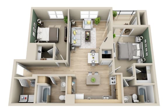 Floor Plan  2x2 1051-1079 sq. ft. The Greystone