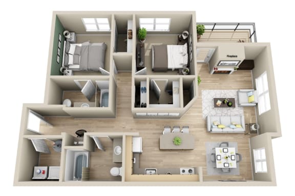 Floor Plan  2x2 1058-1086 sq. ft. The Stillwater