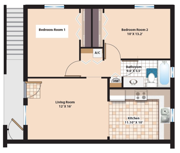 Floor Plan  2 Bedroom / 1 Bath