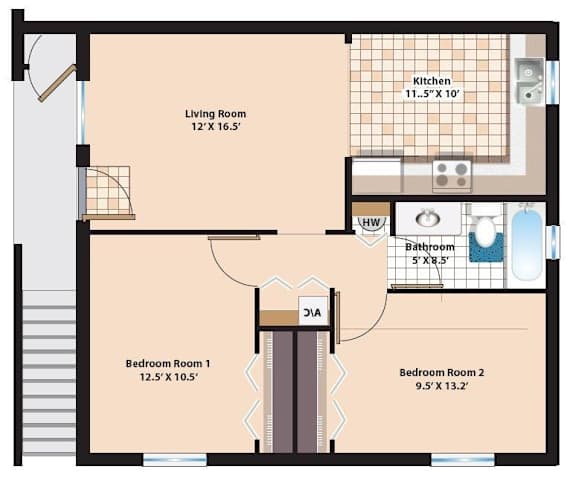 Floor Plan  2 Bedroom/ 1 Bath W/D