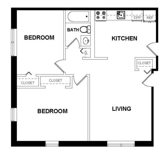 Floor Plan  2 Bedrooms, 1 Bathroom