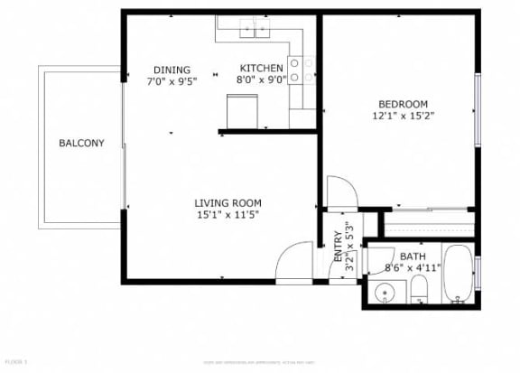 Floor Plan  1 Bedroom 1 Bath