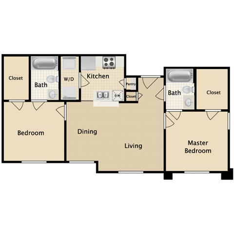 Floor Plan  B1 Floor Plan at Villas of Sorrento Apartments, Texas, 75241