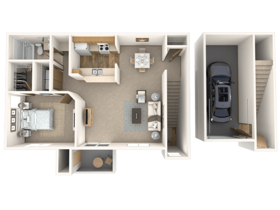 Floor Plan  Townhouse - 1 Bedroom, 1 Bathroom