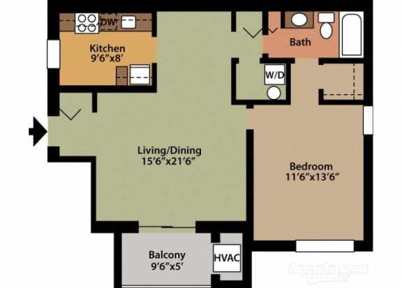 Floor Plan  Style A 1 Bedroom