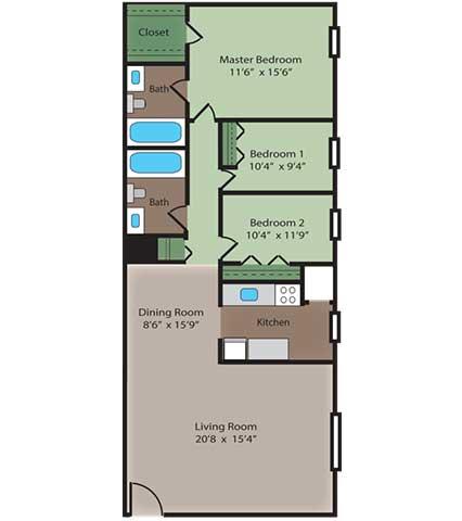 Floor Plan  Ash Floor Plan at Ridgewood Club Apartments, Virginia Beach, VA, 23452
