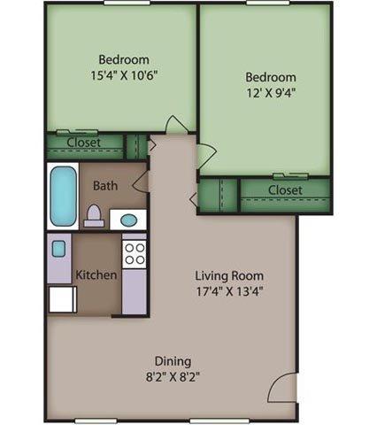 Floor Plan  Birch Floor Plan at Ridgewood Club Apartments, Virginia Beach