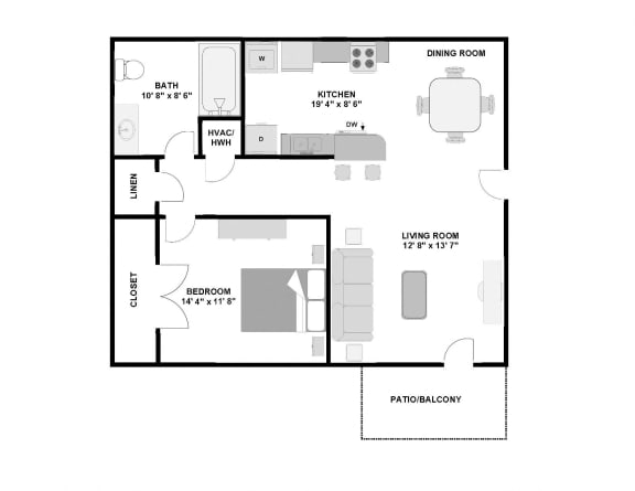 Floor Plan  southbrook 1 bedroom apartments in birmingham, alabama forestdale neighborhood